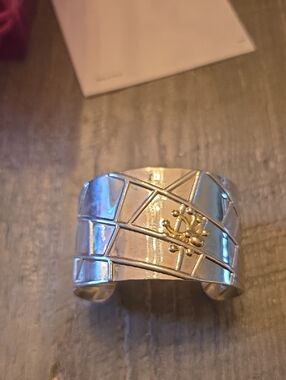 Silver Cuff Bracelet with Gold Accent